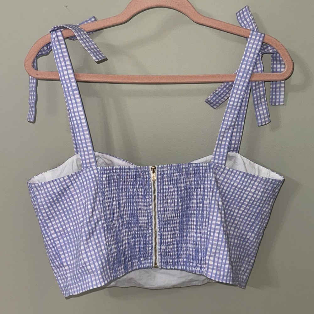Blue Gingham Crop Top with bows and Skirt Set - Picture 4 of 6